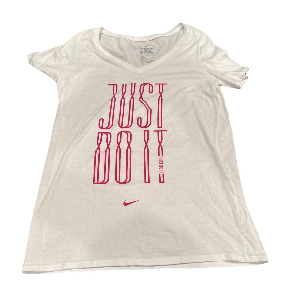 Nike Women’s Large Just Do It Graphic Tee White Pink Athletic Shirt